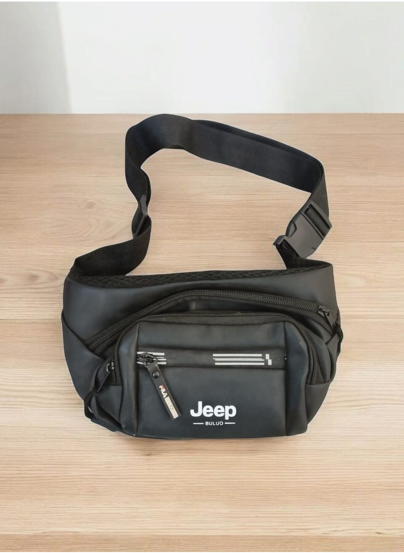 Jeep BULUO Man Pouch Men Waist Chest Crossbody Bag Leather  -Black  - Image 1