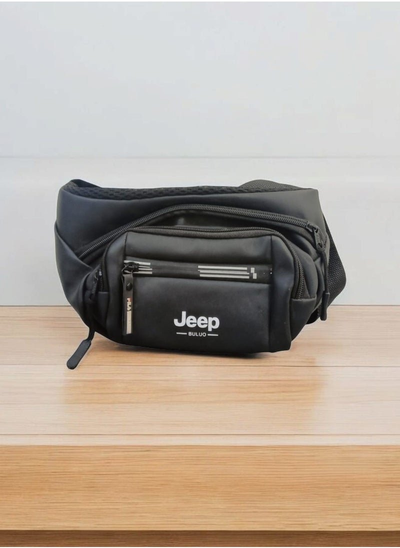 Jeep BULUO Man Pouch Men Waist Chest Crossbody Bag Leather  -Black  - Image 2