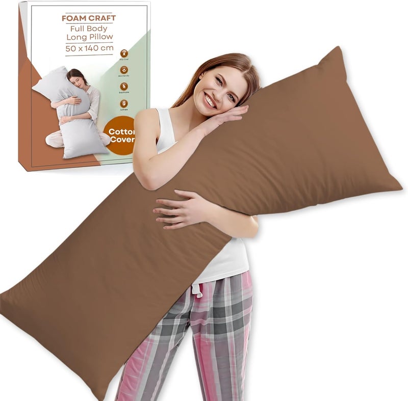 FOAM CRAFT® Full Body Long Pillow with Cotton Cover - 50 x 140 cm - Brown - Image 1