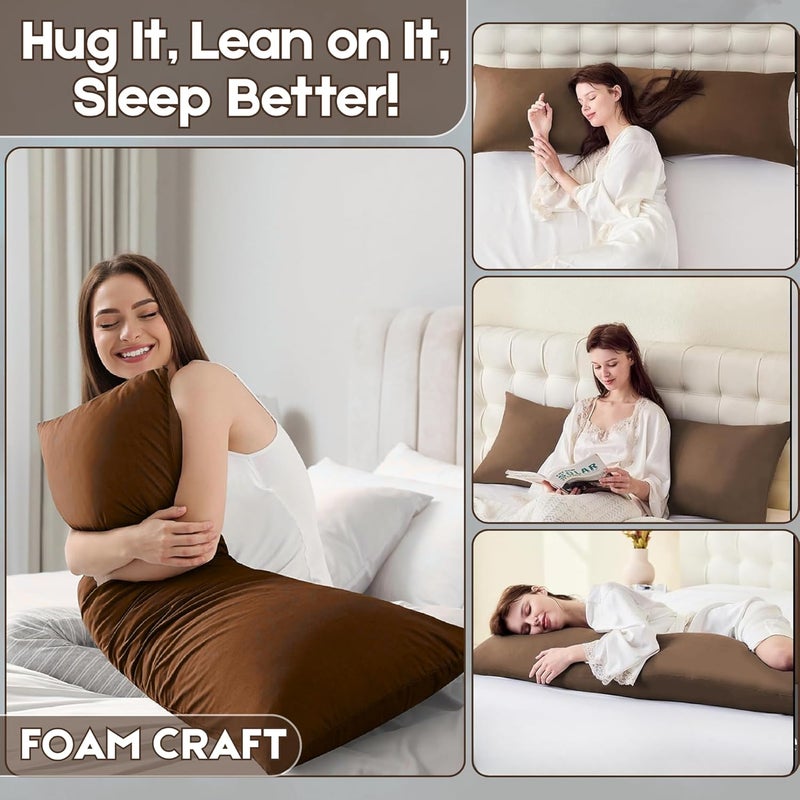 FOAM CRAFT® Full Body Long Pillow with Cotton Cover - 50 x 140 cm - Brown - Image 4