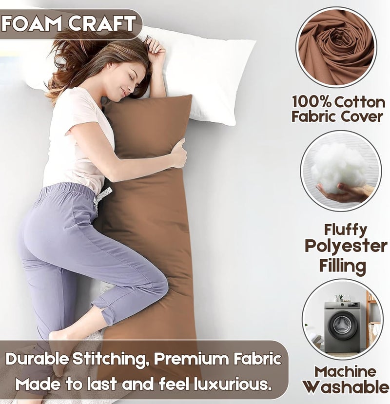 FOAM CRAFT® Full Body Long Pillow with Cotton Cover - 50 x 140 cm - Brown - Image 3
