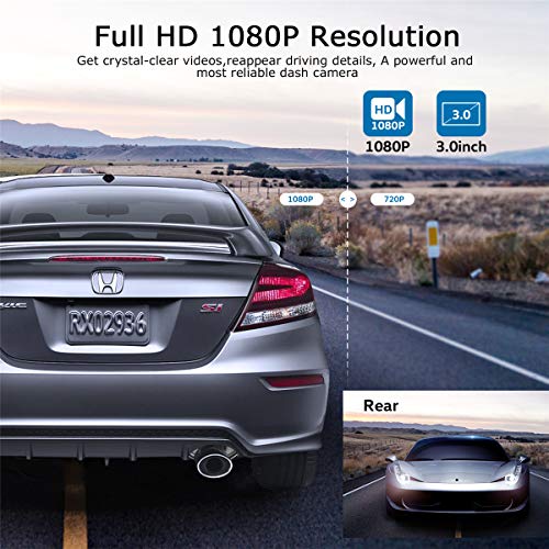 ORSKEY Dash Cam Front and Rear 1080P Full HD Dual Dash Camera in Car Camera Dashboard Camera Dashcam for Cars 170 Wide Angle with 3.0" LCD Display Night Vision and G-Sensor - Image 4