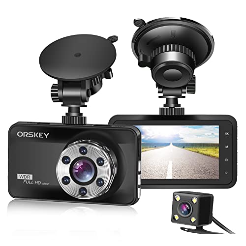 ORSKEY Dash Cam Front and Rear 1080P Full HD Dual Dash Camera in Car Camera Dashboard Camera Dashcam for Cars 170 Wide Angle with 3.0" LCD Display Night Vision and G-Sensor - Image 1