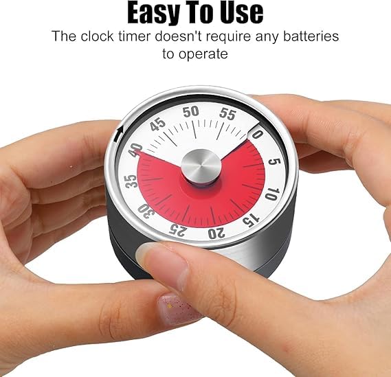 JAMBUVANTI Kitchen Timer 60min Countdown Mechanical Timer No Battery Needed Stainless Steel Countdown Timer for School Classroom Teaching Cooking Office StopWatch Type Analog Magnetic Base Cooking Timer - Image 5