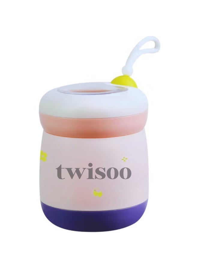 Twisoo Insulated Food Container for Kids Adult - Stainless Steel Vacuum Insulated Kids Food Jar, with Folding Spoon, Leak Proof, Portable Food Bowl 450ml (Pink) - Image 1