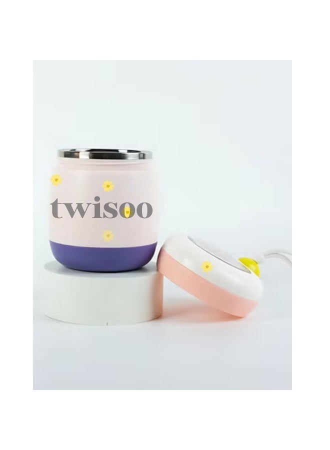 Twisoo Insulated Food Container for Kids Adult - Stainless Steel Vacuum Insulated Kids Food Jar, with Folding Spoon, Leak Proof, Portable Food Bowl 450ml (Pink) - Image 4