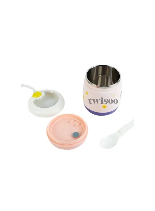 Twisoo Insulated Food Container for Kids Adult - Stainless Steel Vacuum Insulated Kids Food Jar, with Folding Spoon, Leak Proof, Portable Food Bowl 450ml (Pink) - Image 2
