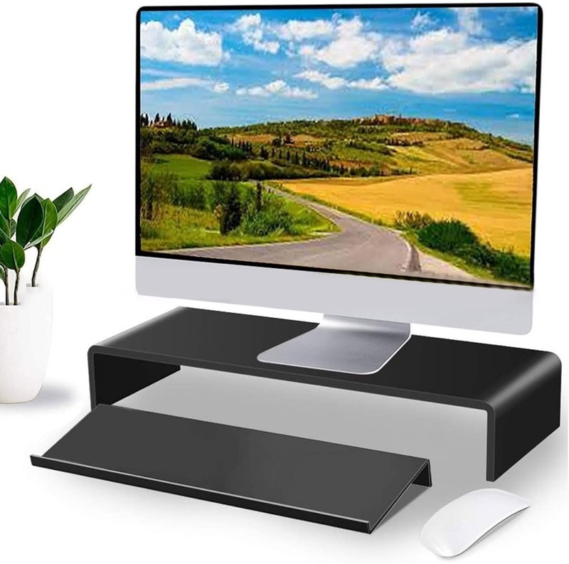 Monitor Riser Acrylic Stand 3.5 Inch Height, Transparent, 50lb Load Capacity, Space Saving Computer Stand - Improves Sitting Posture, Reduces Neck and Eyes Strain, Ideal for (Black) - Image 3