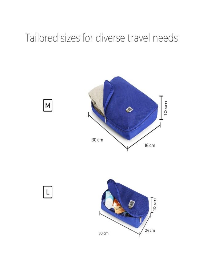 EUME Set of 4 Storage Pods - Travel Organiser Pouch| Durable Fits Into Pocket Cloth Organizer for Storage | Shoe Bag, Toiletry Bag for Men & Women | Spacious Organiser Bags for Clothes | Royal Blue - Image 2