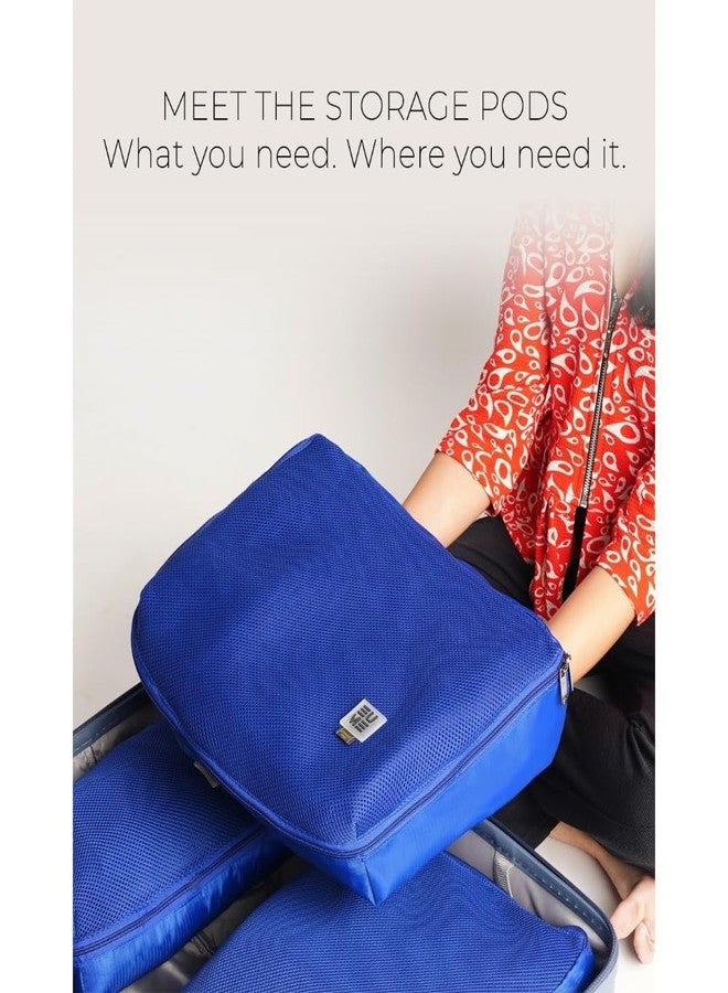 EUME Set of 4 Storage Pods - Travel Organiser Pouch| Durable Fits Into Pocket Cloth Organizer for Storage | Shoe Bag, Toiletry Bag for Men & Women | Spacious Organiser Bags for Clothes | Royal Blue - Image 5