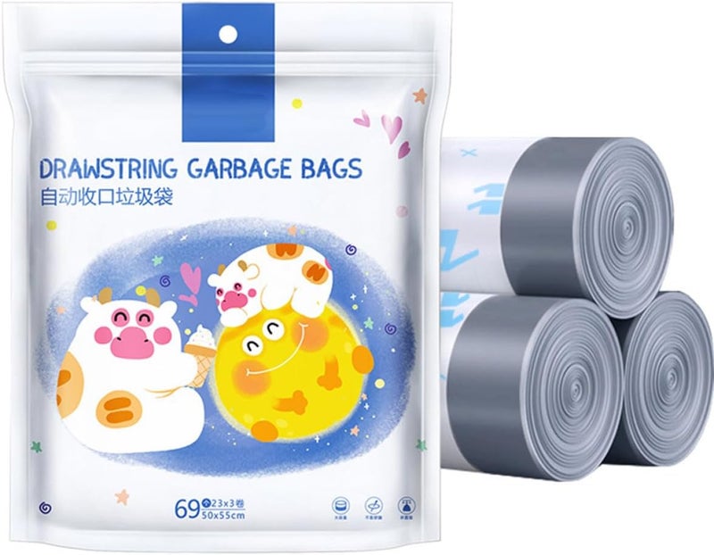 SHOWERORO Drawstring Refuse Bags 69pcs 50x55cm Thickened Portable Garbage Bags for Kitchen and Household Waste Disposal - Image 3