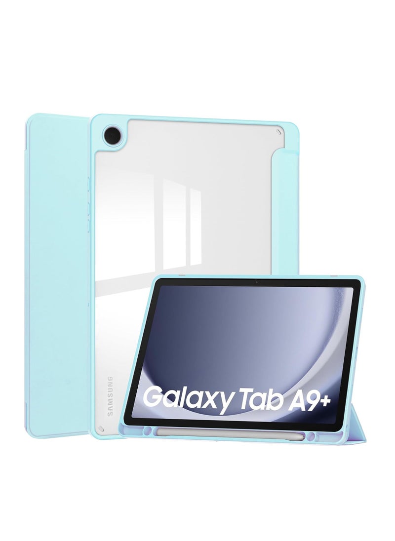 Generic - Hybrid Slim Case with Pen Holder for Samsung Galaxy Tab A9 Plus 11 Inch 2023 Model (SM-X210/X216/X218) Clear Transparent Back Shell Auto Wake/Sleep, Sky Blue - Image 1