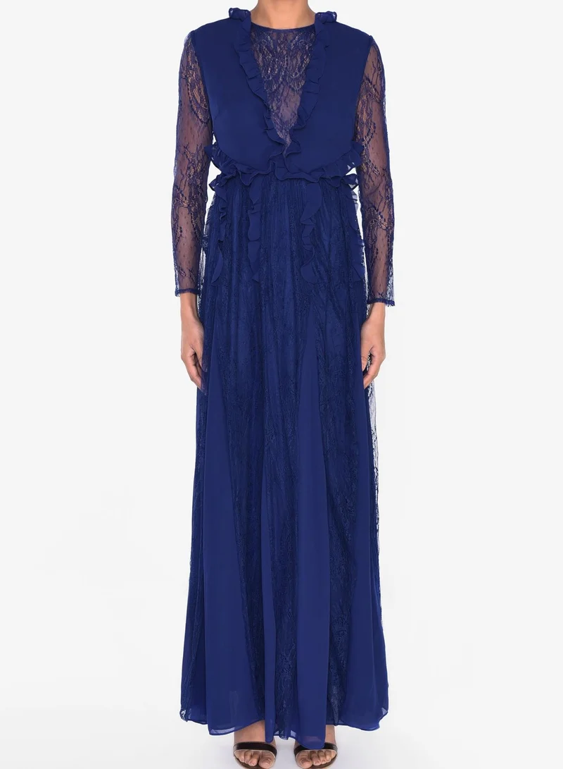 True Decadence Midnight Blue Long Sleeve Lace Dress