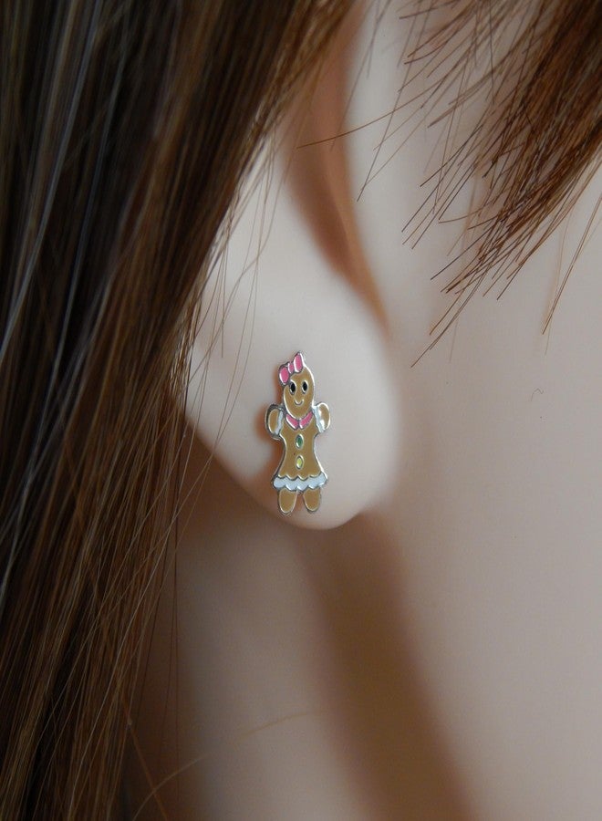 آيسروز أقراط صغيرة مرصعة بزخارف خبز الزنجبيل من الفضة الإسترليني عيار 925، مضادة للحساسية، رقم الموديل 10577 (للنساء) - Image 2