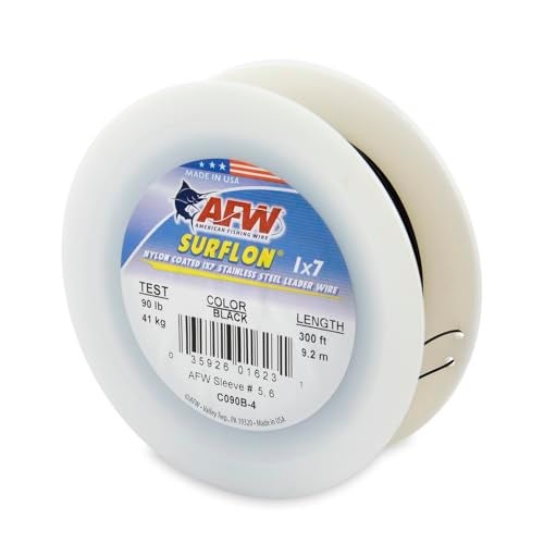 AFW American Fishing Wire Surflon, Nylon Coated 1x7 Stainless Steel Leader Wire, 90 lb Test, .036" Diameter, Black, 300 ft - Image 1