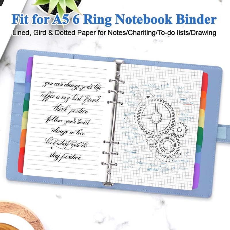 Antner A5 Refill Paper Planner Inserts for A5 6 Ring Binder, 135 Sheets 6-Hole Lined/Dotted/Grid Loose Leaf Filler Paper with Binder Dividers for Refillable Notebook, Journal, Planner, Sketchbook - Image 4