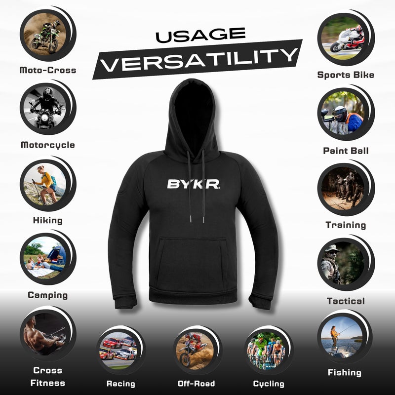 BYKR Motorcycle Hoodie for Men & Women Biker Motorcycle Jackets Breathable Motorbike Riding Sweatshirt All Weather CE Armored (Black,XL), X-Large - Image 5