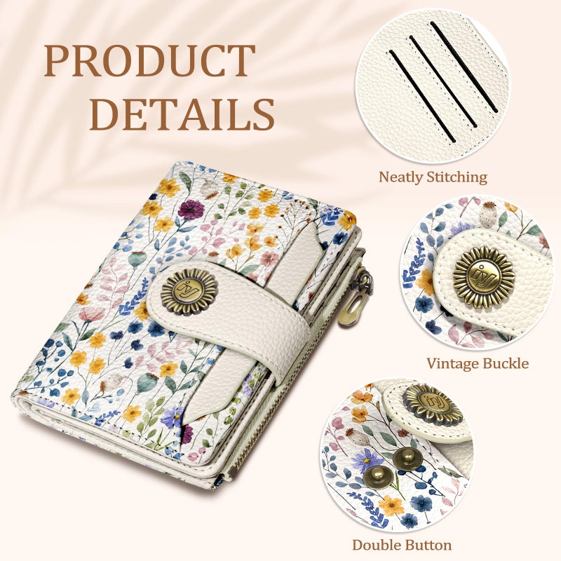 Icycay Floral Flowers Small Wallet Women RFID Blocking Bifold, Credit Card Holder, Zipper Coin Pocket, PU Leather, Compact, Travel, 4 ID Window, 14 Card Slots, Cash Purse, Ladies Woman Female Girls - Image 5