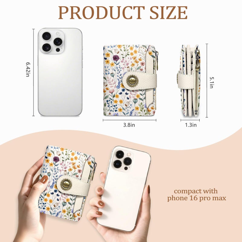 Icycay Floral Flowers Small Wallet Women RFID Blocking Bifold, Credit Card Holder, Zipper Coin Pocket, PU Leather, Compact, Travel, 4 ID Window, 14 Card Slots, Cash Purse, Ladies Woman Female Girls - Image 4