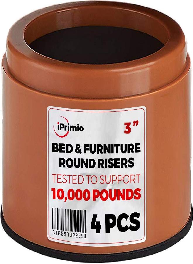 iPrimio Bed Risers - Round, 3 Inch Lift, Heavy Duty, 4 Pack, Up to 10000lbs - Bed Raising Blocks, Furniture Risers - Safe, Sturdy Bed Lifts for College Dorm Rooms, Couches, Tables, Desk Riser - Image 1