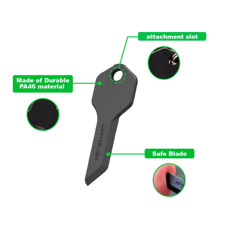 key smart KeySmart Safe Box Cutter - Key-shaped Safe Package Opener For Everyday Carry, with Finger Protection Fits Perfectly on Keychain or Inside a KeySmart (Black) - Image 5