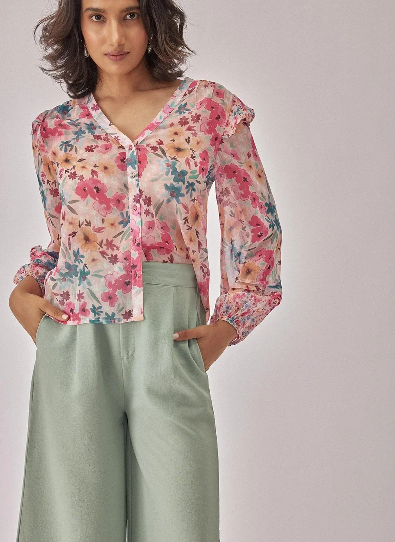 The Label Life Floral Chiffon Pintuck Blouse