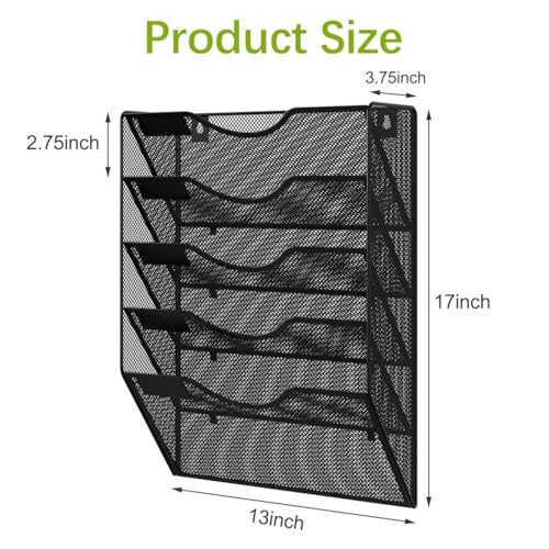 EasyPAG 5 Pocket Mesh Wall File Organizer with Key Hooks Hanging Paper Folder Holder with Classify Label Vertical Wall Mount Mail Organizer for Office Home Classroom, Black - Image 4