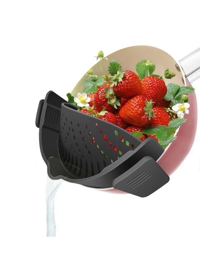YEVIOR Clip on Strainer for Pots Pan Pasta Strainer, Silicone Food Strainer Hands-Free Pan Strainer, Clip-on Kitchen Food Strainer for Spaghetti, Pasta, Ground Beef Fits All Bowls and Pots - Black - Image 1
