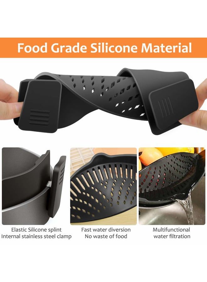 YEVIOR Clip on Strainer for Pots Pan Pasta Strainer, Silicone Food Strainer Hands-Free Pan Strainer, Clip-on Kitchen Food Strainer for Spaghetti, Pasta, Ground Beef Fits All Bowls and Pots - Black - Image 4