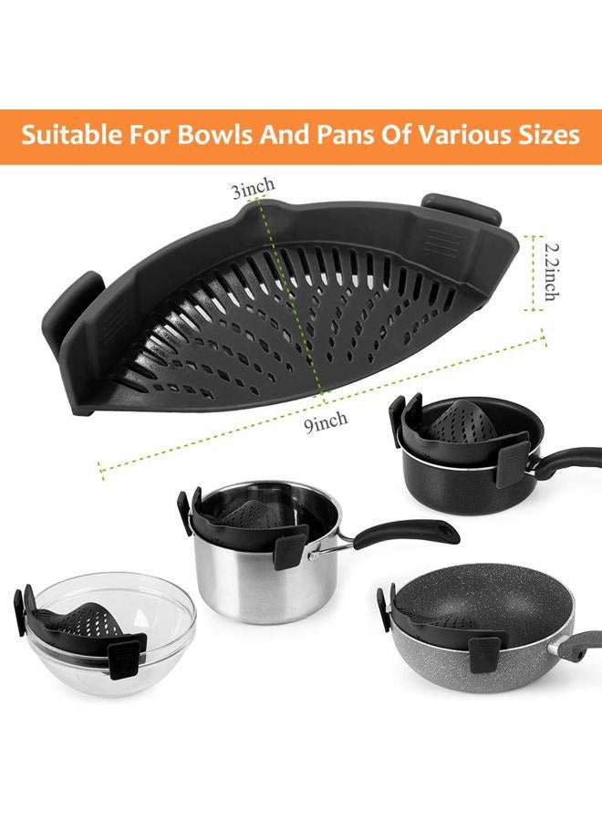 YEVIOR Clip on Strainer for Pots Pan Pasta Strainer, Silicone Food Strainer Hands-Free Pan Strainer, Clip-on Kitchen Food Strainer for Spaghetti, Pasta, Ground Beef Fits All Bowls and Pots - Black - Image 3