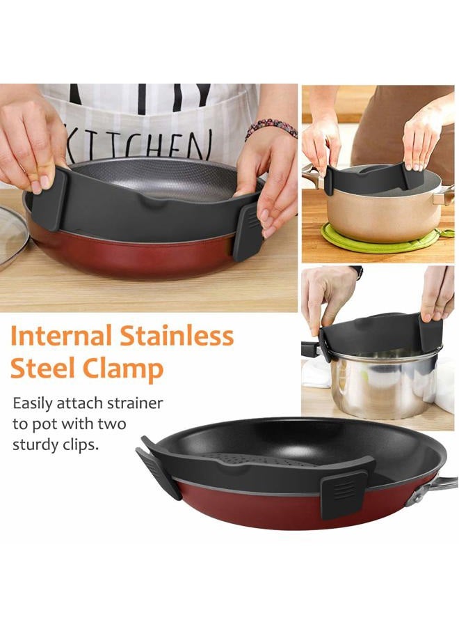 YEVIOR Clip on Strainer for Pots Pan Pasta Strainer, Silicone Food Strainer Hands-Free Pan Strainer, Clip-on Kitchen Food Strainer for Spaghetti, Pasta, Ground Beef Fits All Bowls and Pots - Black - Image 5