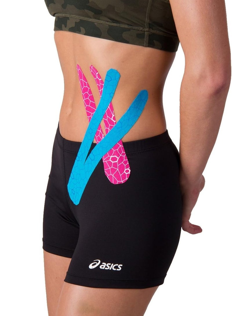 TheraBand 2 TheraBand Kinesiology Tape Waterproof Physio Tape for Pain Relief Muscle and Joint Support, Standard Roll with Xact Stretch Application Indicators ( Blue + Pink ) - Image 2