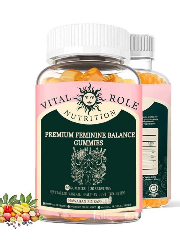 VITAL Feminine Balance Gummies,for Women of All Ages (1Bags/60Grain)，Natural Women's Multivitamins Balance Gummies，Gentle and Effective Easy to Carry Optimize PH Balance For Women Of All Ages And Lifestyles，Gluten-Free, Vegan, Hawaiian Pineapple Flavor  - Image 1