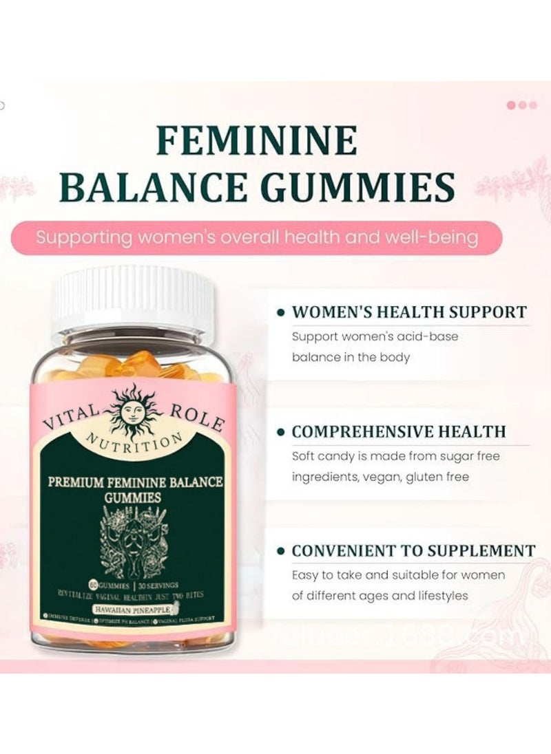 VITAL Feminine Balance Gummies,for Women of All Ages (1Bags/60Grain)，Natural Women's Multivitamins Balance Gummies，Gentle and Effective Easy to Carry Optimize PH Balance For Women Of All Ages And Lifestyles，Gluten-Free, Vegan, Hawaiian Pineapple Flavor  - Image 2
