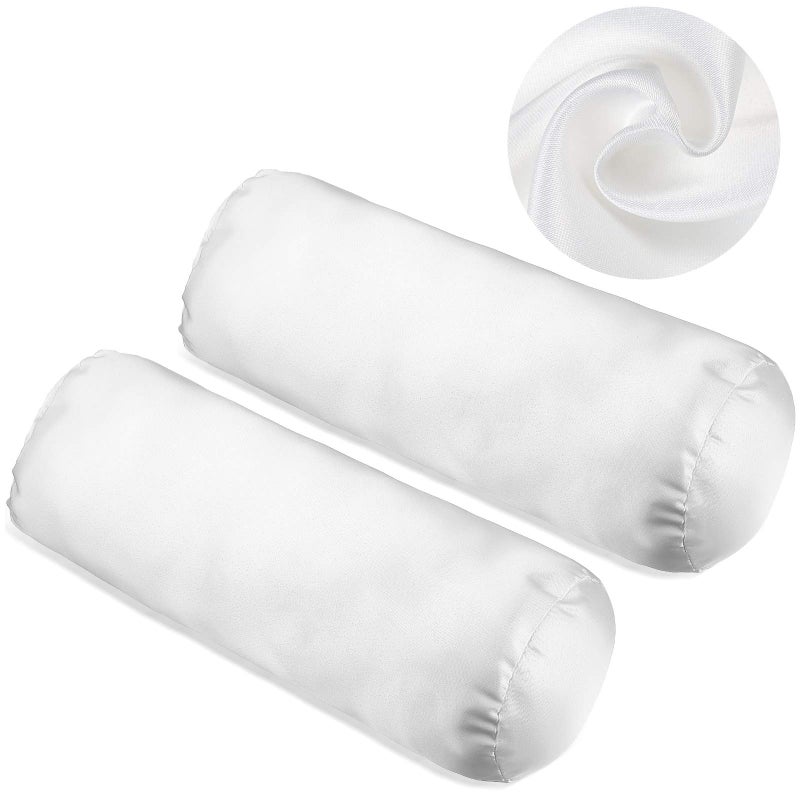 Tatuo 2 Pieces White Cervical Round Pillow Cover for Neck Roll Pillow Cervical Neck Roll Memory Cylinder Round CushionArtificial Silk17 x 4 Inch