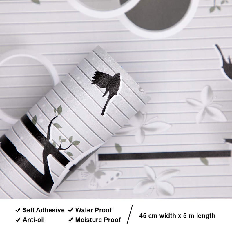 Wolpin Wall Stickers DIY Wallpaper (45 x 500 cm) 3D Stark Trees and Birds Decals Self Adhesive Waterproof Living Room Wall Decor Nature, Grey - Image 3