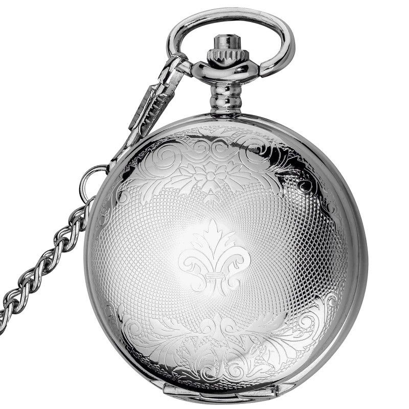 VIGOROSO Mens Pocket Watch with Chain Half Hunter Double Cover Skeleton Mechanical Men Watches Roman, Dad Christmas Gifts for Fathers Day - Image 4