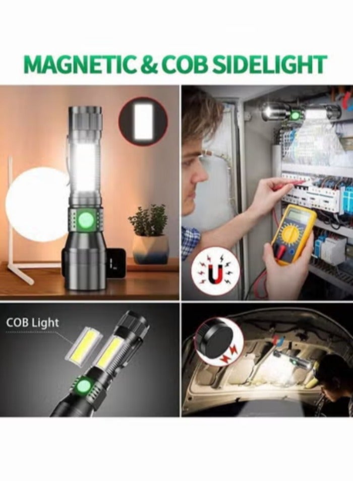 1800 Lumen LED Tactical Flashlight, Rechargeable LED Flashlight with Cob Side Light Super Bright Flashlight Battery Powerd Waterproof Handheld Flashlights  - Image 3