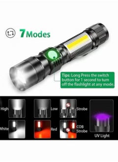 Generic 1800 Lumen LED Tactical Flashlight, Rechargeable LED Flashlight with Cob Side Light Super Bright Flashlight Battery Powerd Waterproof Handheld Flashlights  - Image 4