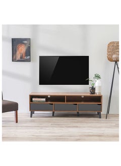 DANUBE HOME Fabian TV Cabinet For Up To 55 Inches TV Entertainment Modern Design Wall Unit Furniture Wooden TV Stand For Living Room Bedroom TV Rack L152xW40xH49 cm Cherry/Dark Grey  - Image 1