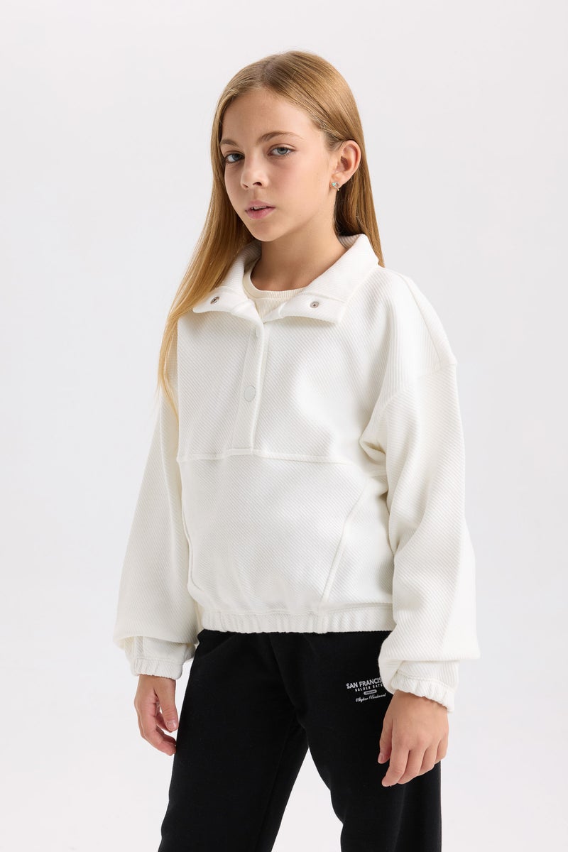 DeFacto Girl Relax Fit Stand-Up Collar Basic Sweatshirt  - Image 3