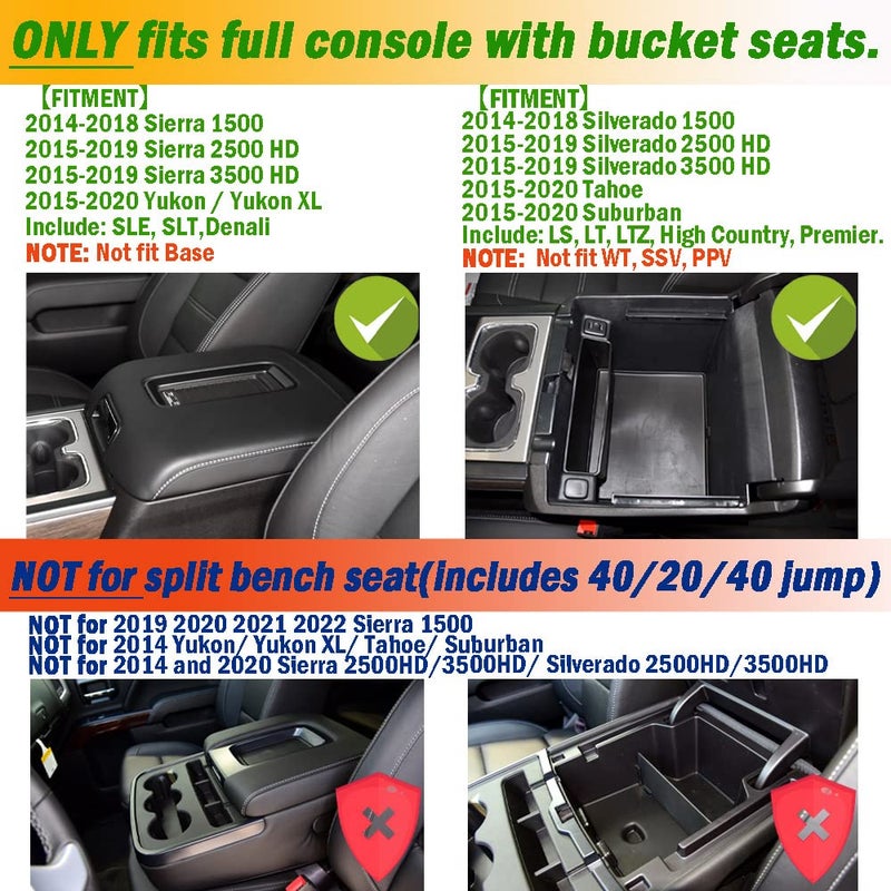 TACOBRO Center Console Organizer for 2014-2018 Chevy Silverado 1500 / GMC Sierra 1500 Accessories and 2015-2019 Sierra/Silverado 2500/3500HD and 15-2020 Yukon/Yukon XL/Tahoe/Suburban Armrest Storage Box black - Image 4