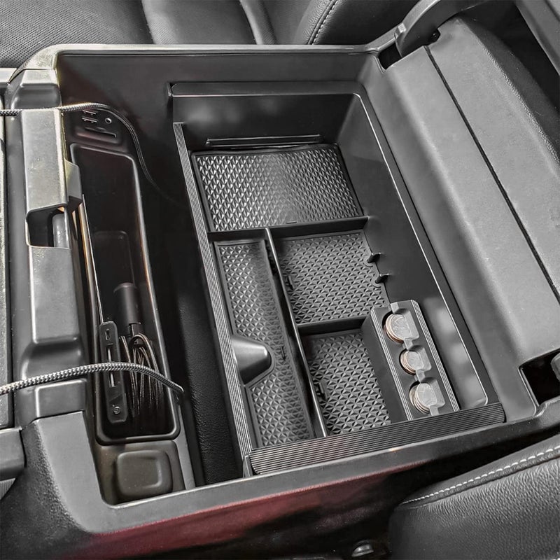 TACOBRO Center Console Organizer for 2014-2018 Chevy Silverado 1500 / GMC Sierra 1500 Accessories and 2015-2019 Sierra/Silverado 2500/3500HD and 15-2020 Yukon/Yukon XL/Tahoe/Suburban Armrest Storage Box black - Image 1