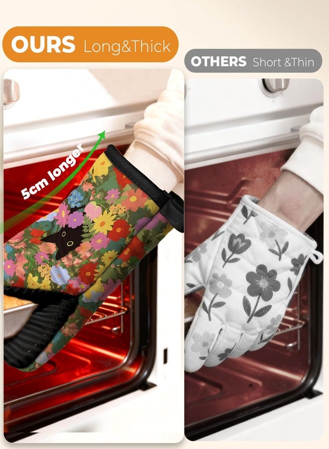 Slohif Cat Mini Oven Mitts Set – Black Extended Short Animal Heat Resistant Kitchen Gloves for Women, 100% Cotton Oven Mitts with Silicone Grips, Non-Slip and Thick Durable for Cooking & Baking - Image 3