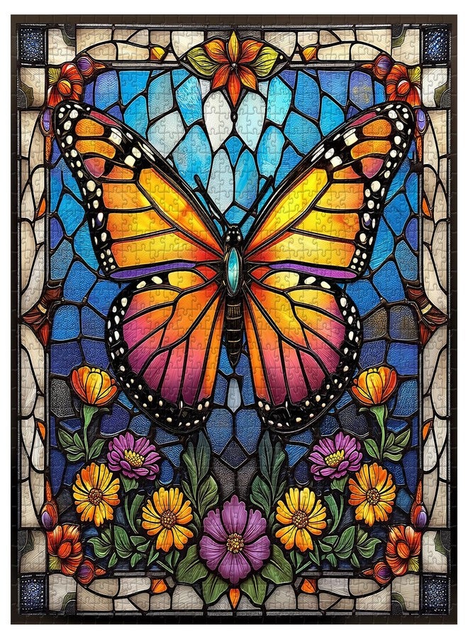 PICKFORU Butterfly Puzzles for Adults 1000 Pieces and up, Stained Glass Puzzle with Butterfly Flowers, Colorful Wall Art Puzzles as Unique Gifts - Image 2