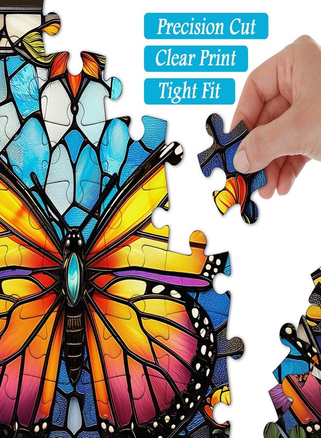 PICKFORU Butterfly Puzzles for Adults 1000 Pieces and up, Stained Glass Puzzle with Butterfly Flowers, Colorful Wall Art Puzzles as Unique Gifts - Image 3