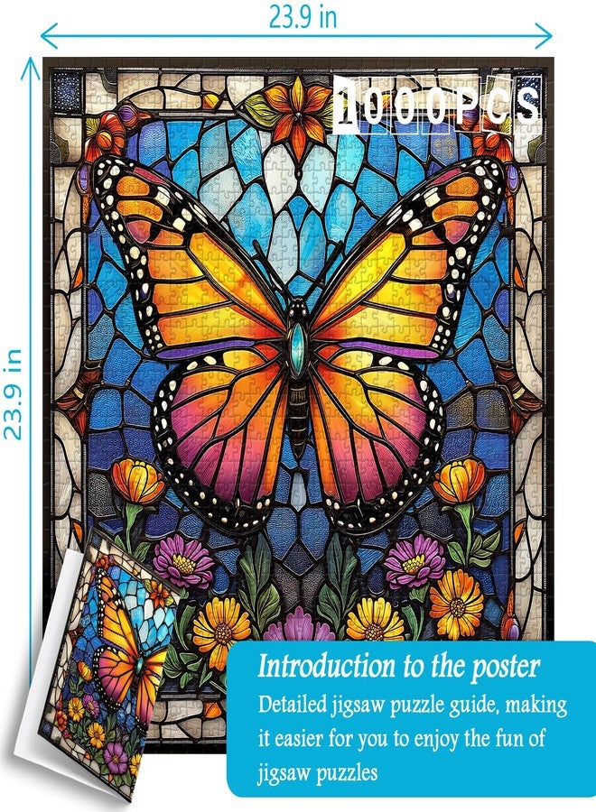 PICKFORU Butterfly Puzzles for Adults 1000 Pieces and up, Stained Glass Puzzle with Butterfly Flowers, Colorful Wall Art Puzzles as Unique Gifts - Image 4