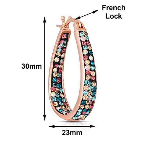 Savlano Inside Out Oval Shape Crystal Hoop Earrings For Women (Rose Gold Multicolor) - Image 3