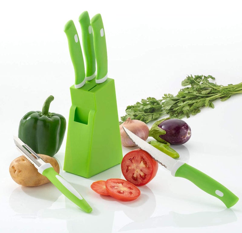 WRYER Plastic Kitchen Knife Set with Plastic Block Knife Set for Kitchen use Knife Holder for Kitchen with Stand Knife 5Pieces - Image 2