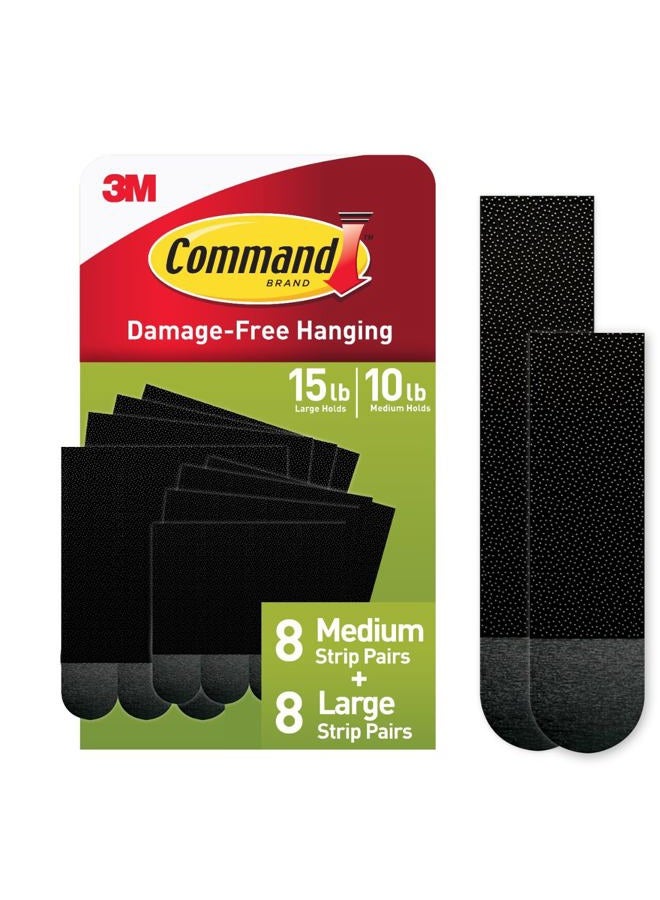 Command Medium and Large Picture Hanging Strips, Damage Free Hanging Picture Hangers, No Tools Wall Hanging Strips for Living Spaces, Black, 8 Medium Pairs and 8 Large Pairs - Image 1